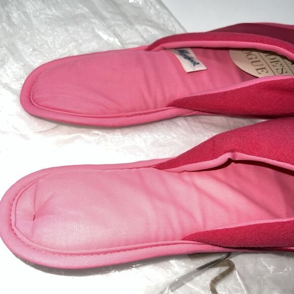 NIB 2 Pairs of Women’s VTG Madye’s Slippers w/Velvet-Satin Accent Green/Pink 7-8 - Picture 7 of 16